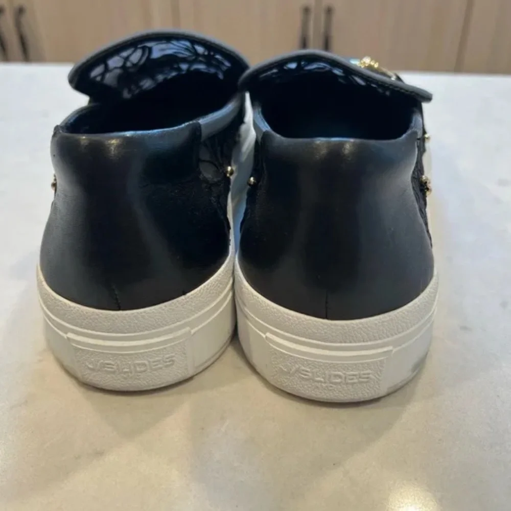 J Slides Black Lace Platform Slip on Sneakers Sz 8 1/2 - Picture 11 of 15
